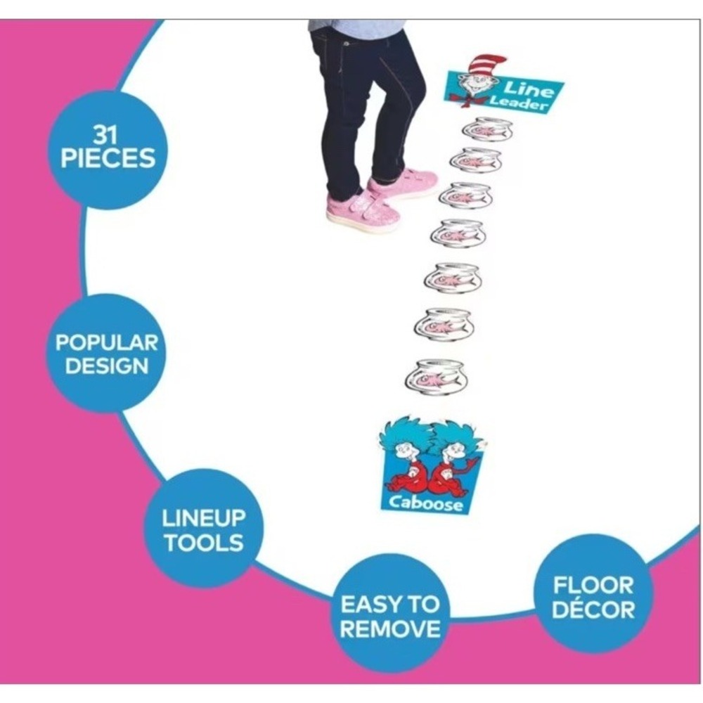Dr Seuss Cat in the Hat‎ Line Up Floor Markers Teacher Classroom Decals New